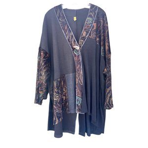 Staley Gretzinger Coat Jacket OS top Multi blue Art To Wear Lagenlook XL